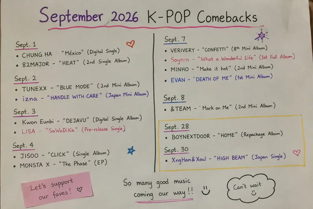 September 2026 Kpop , September 2026 Kpop comebacks