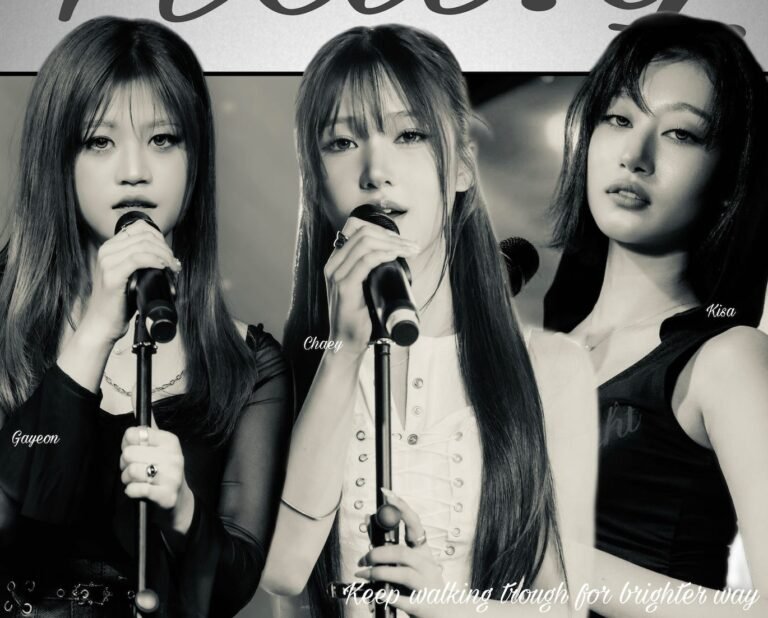 Hat:q , Hat, Hat:q K-pop R&B vocal group members Gayeon Chaei Kisa, Hat:q Gayeon member profile photo, Hat:q Chaei member profile photo, Hat:q Kisa member profile photo, Hat:q debut single 일상 Life Goes On cover art, Hat:q performing on K-Popup Chart Show debut stage, Hat:q three members group photo, Hat:q promotional photo for debut, Hat:q R&B vocal group South Korea 2026, Hat:q members posing for debut promotion,